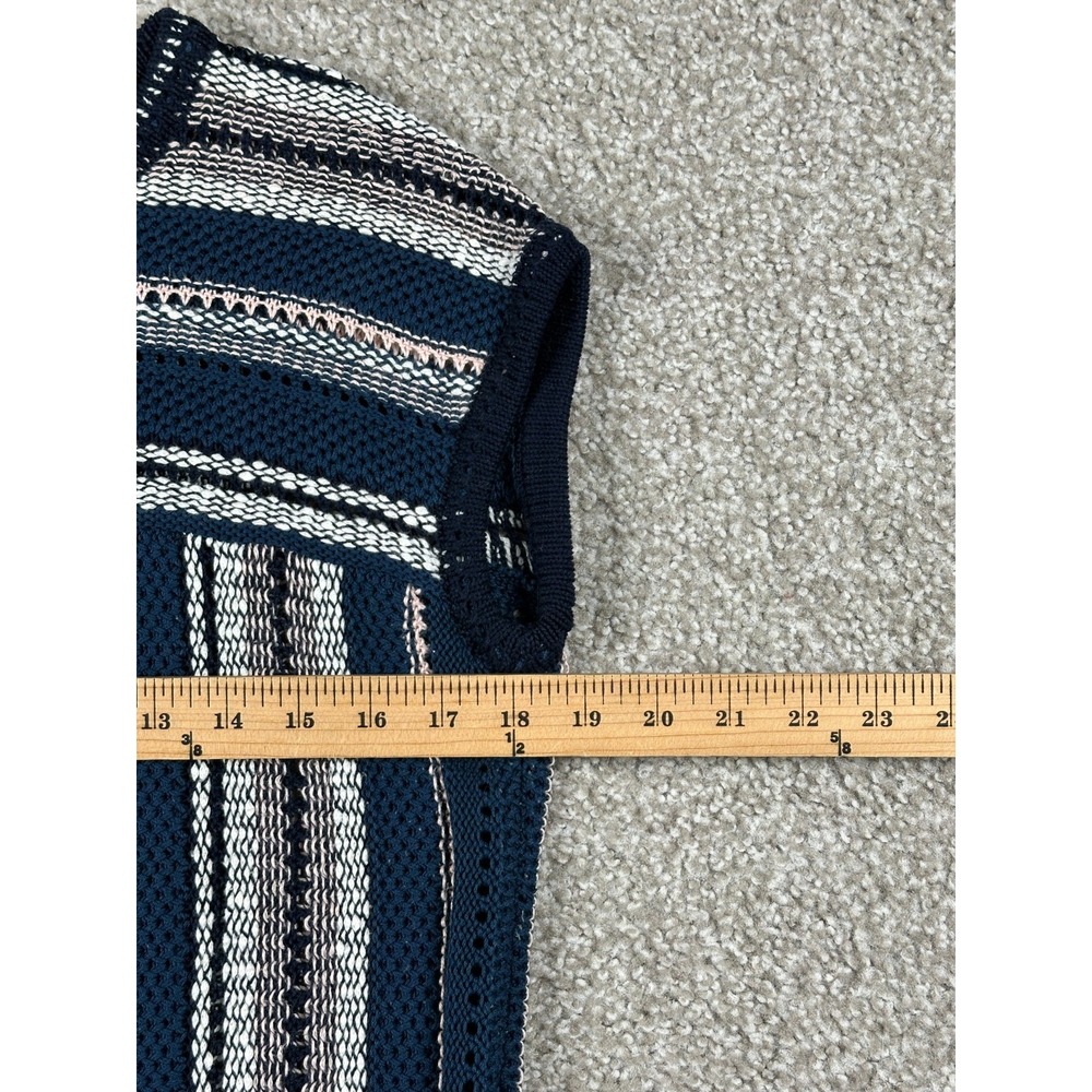 Tory Burch Sweater Womens XS Blue‎ Geometric Top Linen Blend Crochet Sleeveless - Picture 6 of 9